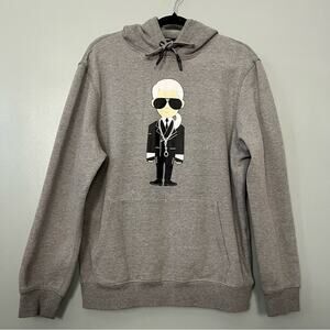 Karl Lagerfeld Paris Cartoon Pullover Graphic Hoodie Gray Men’s Size M